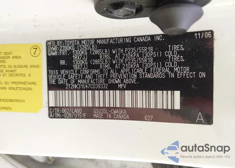 2007 Lexus Rx 350 из США, поврежденный, VIN 2T2HK31U47C039332